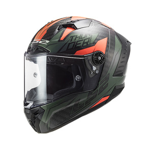 LS2 FF805 THUNDER C CHASE GLOSS 카키/오렌지 카본 시스템 헬멧+핀락